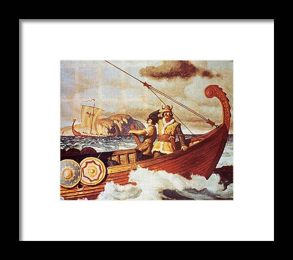 Long Framed Print featuring the photograph Viking Longship On The Water by Hulton Archive