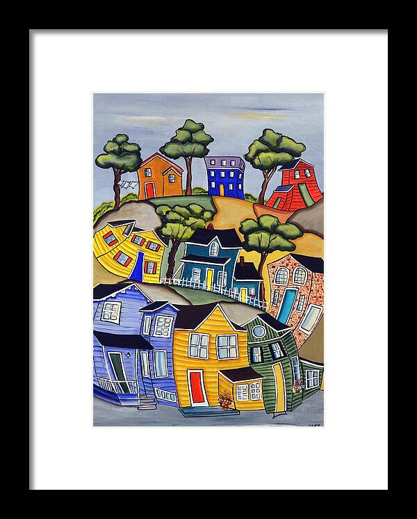 Abstract Framed Print featuring the painting Village Life 1 by Heather Lovat-Fraser