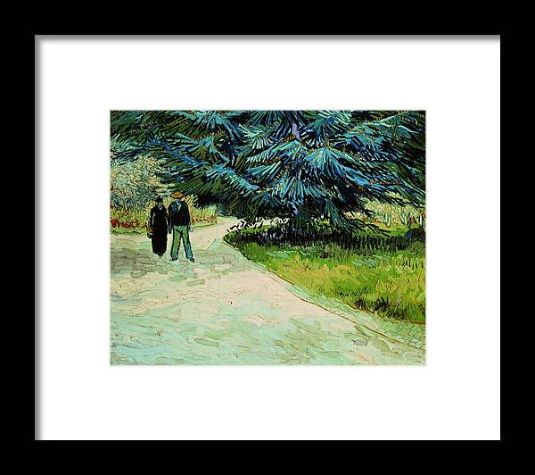 Public Garden With Couple And Blue Fir Tree: The Poet's Garden Iii Framed Print featuring the painting Vincent Van Gogh / 'Public Garden with Couple and Blue Fir Tree The Poet's Garden III', 1888. by Vincent van Gogh -1853-1890-