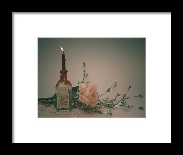 Bud Framed Print featuring the photograph Vintage Candle With Rose by Copyright Dan Smith