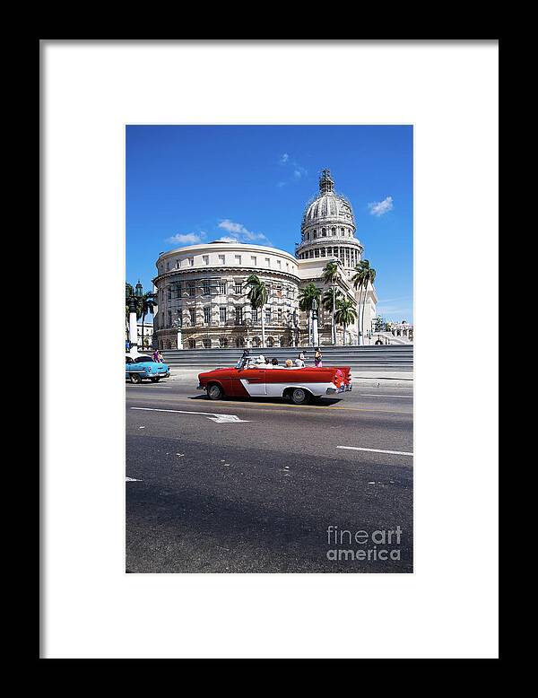 Working Framed Print featuring the photograph Vintage Car And Capitolio Building by Zodebala