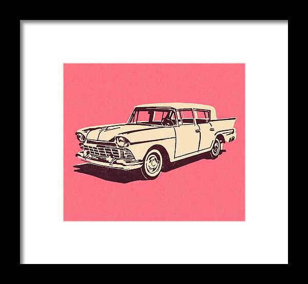 Auto Framed Print featuring the drawing Vintage Car on Pink Background by CSA Images
