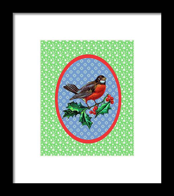Vintage Framed Print featuring the mixed media Vintage Christmas Robin by Effie Zafiropoulou