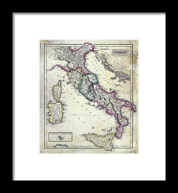 Italy Framed Print featuring the photograph Vintage Map of Italy by Jon Neidert