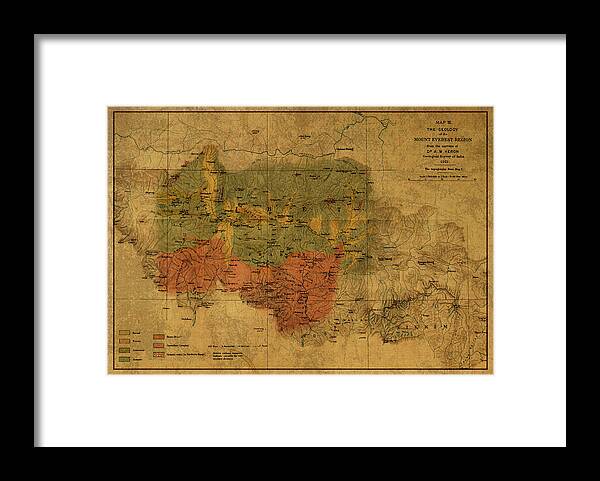 Vintage Framed Print featuring the mixed media Vintage Map of Mount Everest Region 1921 by Design Turnpike