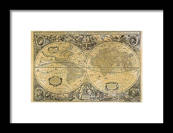 Latitude Framed Print featuring the digital art Vintage Map Of The World by Comstock