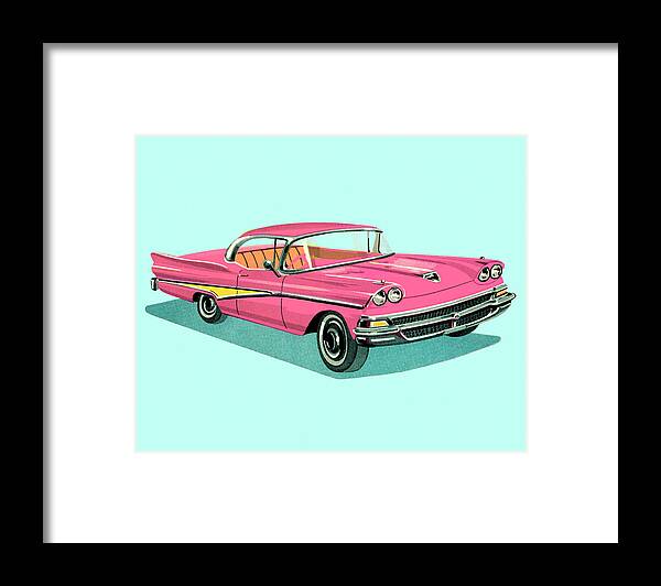 Auto Framed Print featuring the drawing Vintage Pink Car by CSA Images