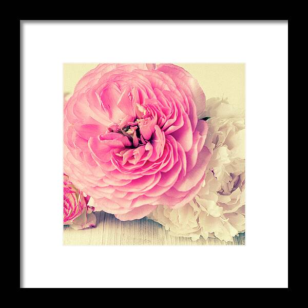Peonies Framed Print featuring the mixed media Vintage Posy II by Symposium Design