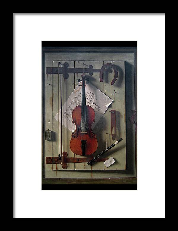 Trompe L'oeil Framed Print featuring the painting Violin & Music by William Michael Harnett