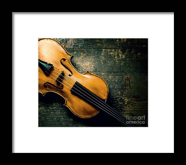Violin Framed Print featuring the photograph Violin on textured background by Jelena Jovanovic