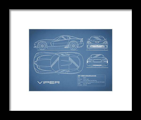 Dodge Viper Framed Print featuring the photograph Viper Blueprint by Mark Rogan