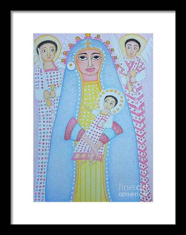 Holiday Card Framed Print featuring the mixed media Virgin Mary And Her Beloved Son Holiday Card by Assumpta Tafari Tafrow Neo-Impressionist Works on Paper
