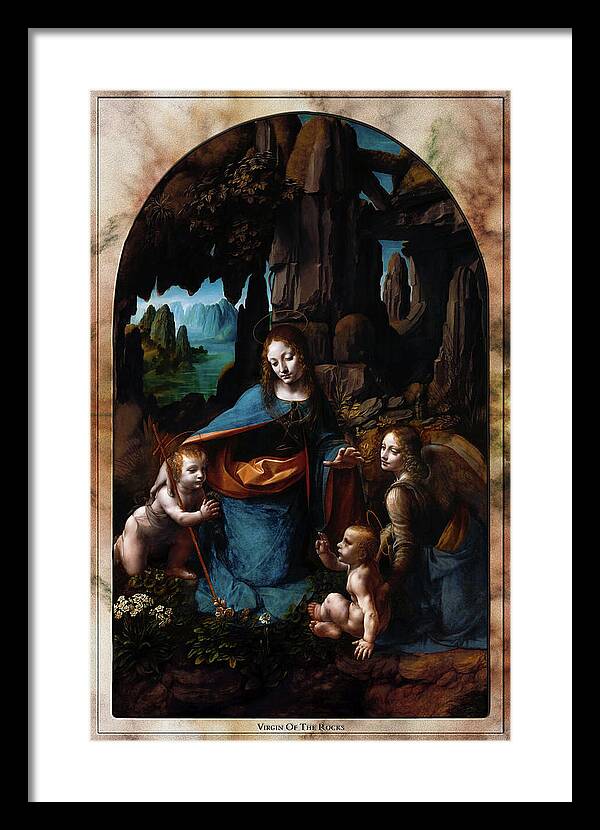 Virgin Of The Rocks Framed Print featuring the painting Virgin Of The Rocks by Leonardo da Vinci by Rolando Burbon