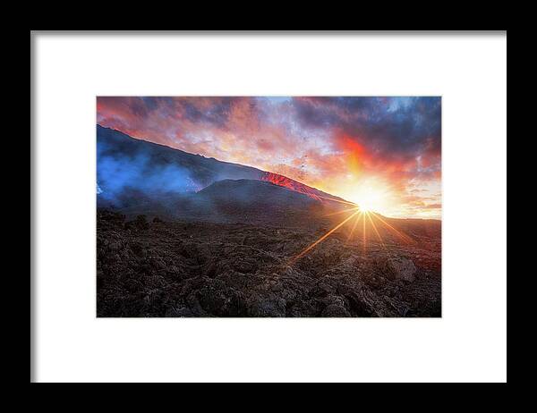Volcano Framed Print featuring the photograph Volcano Sunrise by Barathieu Gabriel