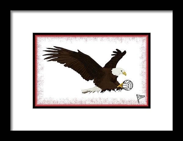 Volleyball Framed Print featuring the digital art Volleyball Eagle Red by College Mascot Designs
