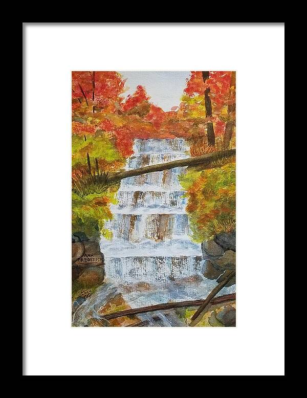 Waterfalls Framed Print featuring the painting Wagner Falls by Ann Frederick