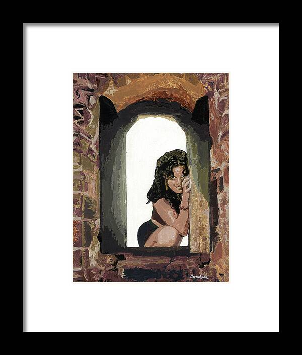 Portraits Framed Print featuring the painting Waiting at the Window by Annalisa Rivera-Franz