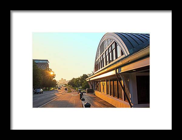 Cambridge Framed Print featuring the photograph Walking by the Dewolfe Boathouse on the Charles River at Sunrise by Toby McGuire
