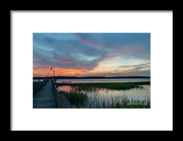 Sunset Framed Print featuring the photograph Wando River Golden Sunset Sky by Dale Powell
