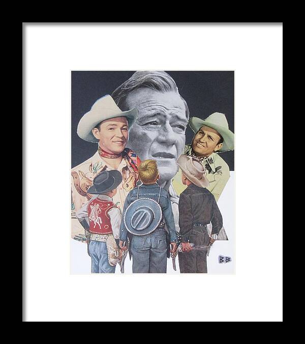 Celebrity Star Cowboy Abstract Collage Lobby Decor Kids John Wayne Roy Rogers Gene Autry Horse Framed Print featuring the mixed media Want To Be A Cowboy by Bradley Boug