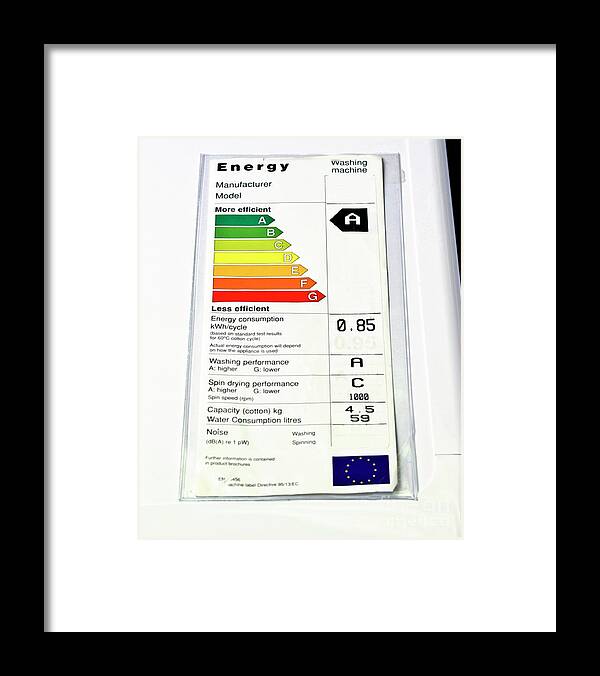 Energy Framed Print featuring the photograph Washing Machine Energy Rating Label by Martyn F. Chillmaid/science Photo Library