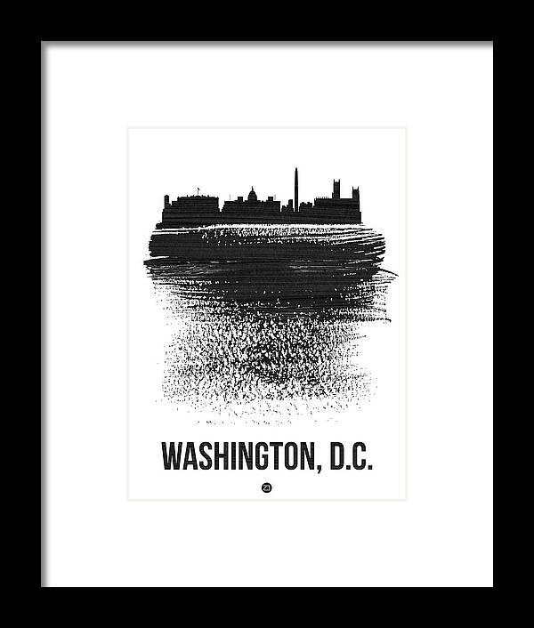 Washington D C Framed Print featuring the mixed media Washington, D.C. Skyline Brush Stroke Black by Naxart Studio