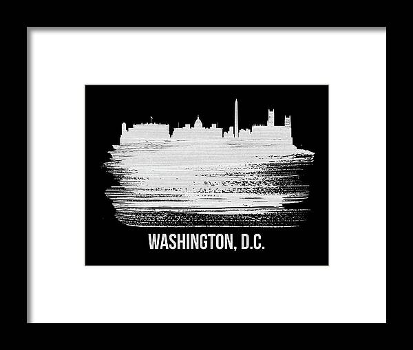 Washington D C Framed Print featuring the mixed media Washington, D.C. Skyline Brush Stroke White by Naxart Studio