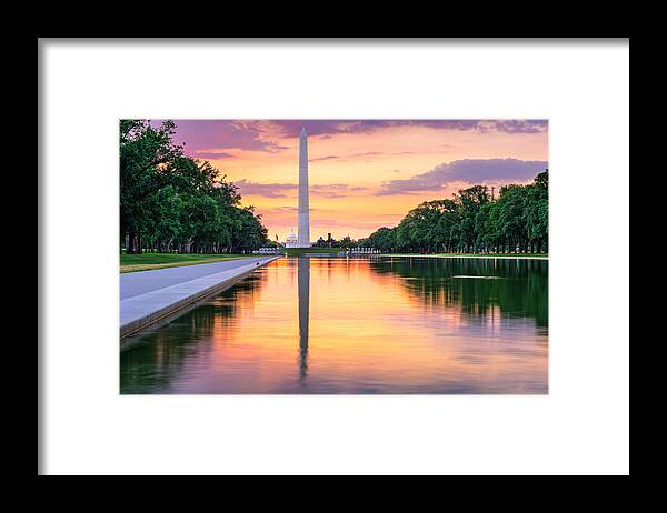 Landscape Framed Print featuring the photograph Washington Monument And Capitol by Sean Pavone