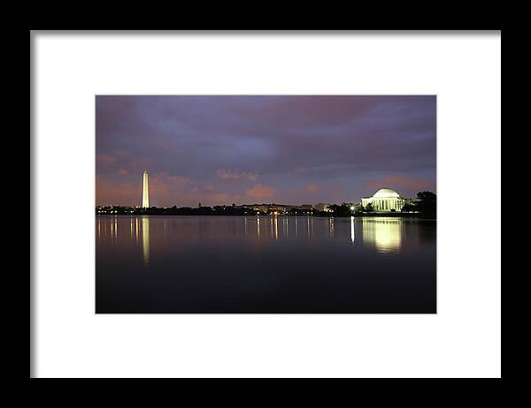 Water's Edge Framed Print featuring the photograph Washington Monument And Jefferson by Yenwen