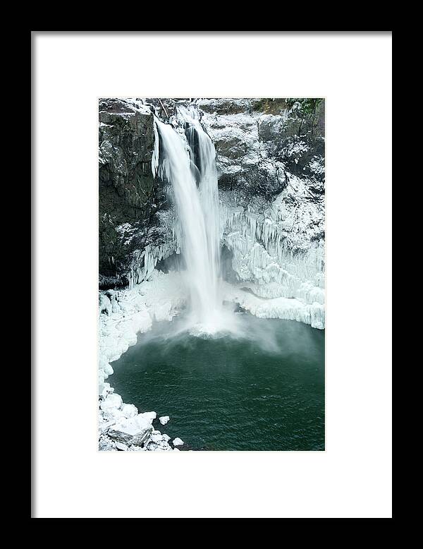 Season Framed Print featuring the photograph Water Gushing Down Frozen Snoqualmie by Aaron Mccoy