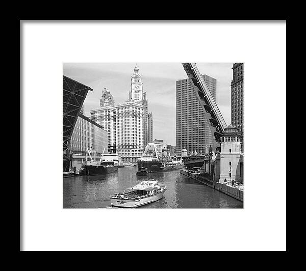 People Framed Print featuring the photograph Water Traffic On The Chicago River At by Chicago History Museum