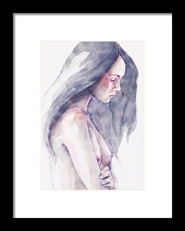 Watercolor Framed Print featuring the painting Watercolor abstract portrait of a girl by Dimitar Hristov