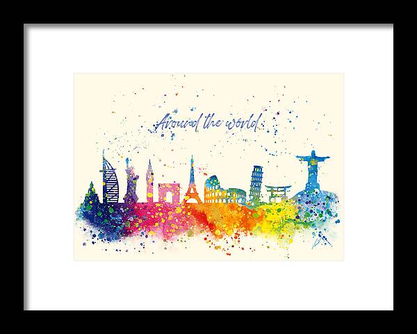 Watercolor Framed Print featuring the painting Watercolor Around the world by Vart Studio