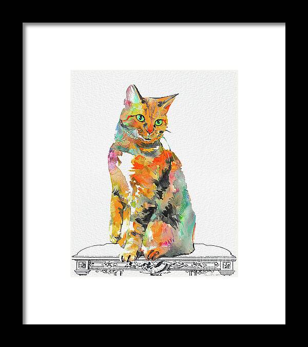 Cat Framed Print featuring the painting Watercolor Cat on Table A by Jean Plout