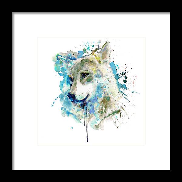 Watercolor Wolf Portrait Framed Print by Marian Voicu