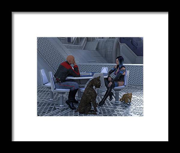 Man Framed Print featuring the digital art We Have To Talk About our Pet Situation by Michael Wimer