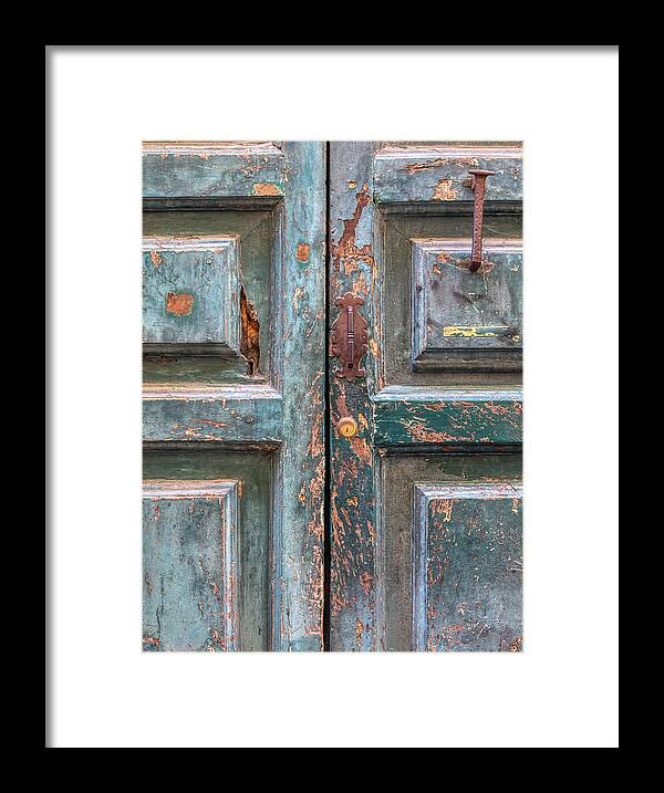 Cortona Framed Print featuring the photograph Weathered Rustic Green Door of Cortona by David Letts