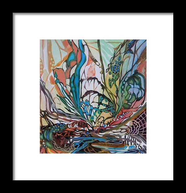 A Rainbow Of Color Is Woven Through This Whimsical Painting Which Is Designed To Bring You To Your Happy Place If You Just Allow Your Imagination To Lead The Way. Framed Print featuring the painting Webs and Wings by Joan Clear