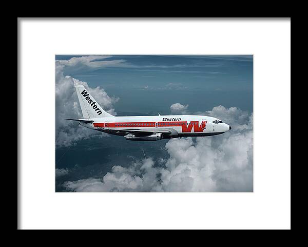 Western Airlines Framed Print featuring the mixed media Western Airlines Boeing 737-247 by Erik Simonsen