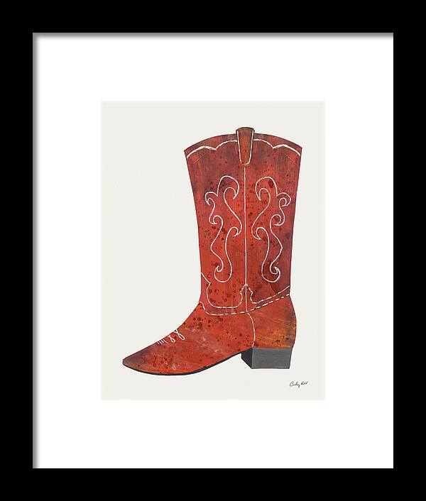 Black Framed Print featuring the painting Western Cowgirl Boot II by Courtney Prahl