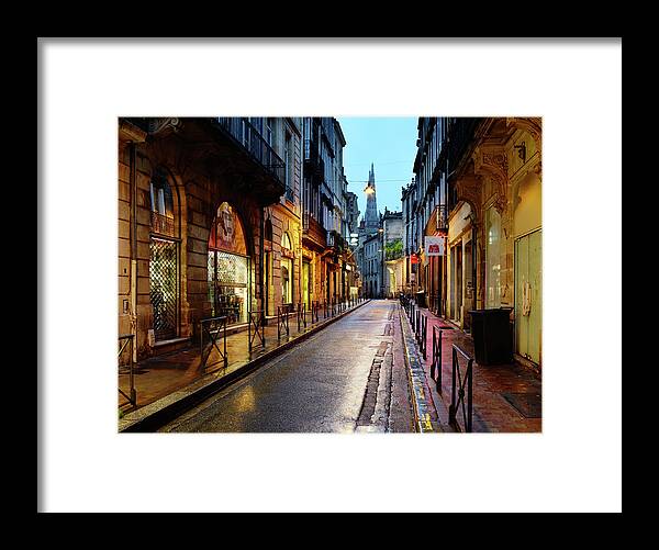 Clear Sky Framed Print featuring the photograph Wet Downtown Street by Silvia Otte