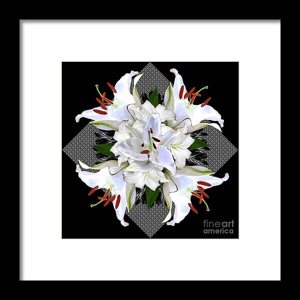 White Framed Print featuring the digital art White Lily Collage for Pillows by Delynn Addams