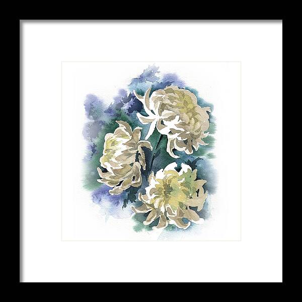 Russian Artists New Wave Framed Print featuring the painting White Chrysanthemum Flowers by Ina Petrashkevich