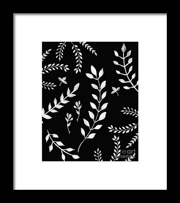 Colored-pencil Framed Print featuring the painting White Leaves Pattern #3 #drawing #decor #art by Anitas and Bellas Art