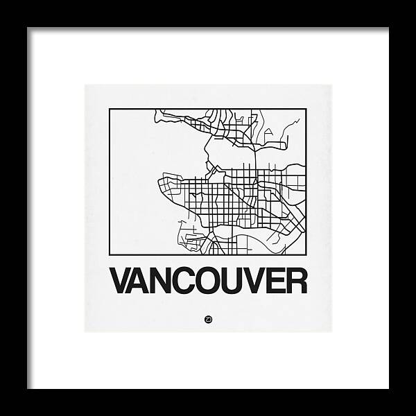 Vancouver Framed Print featuring the digital art White Map of Vancouver by Naxart Studio