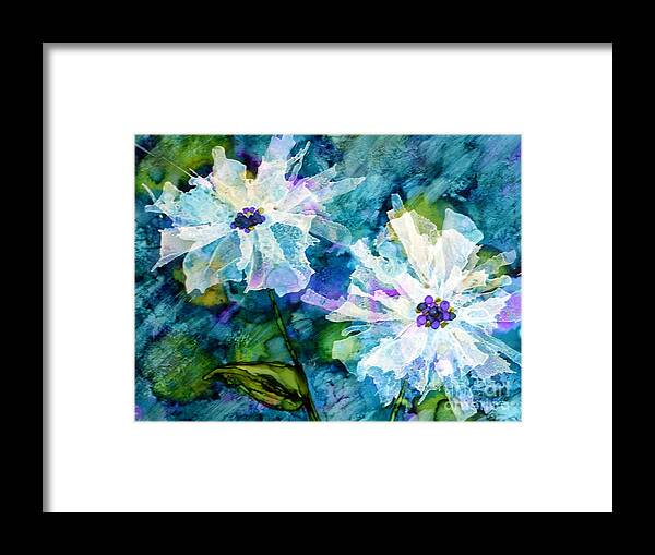 Floral Framed Print featuring the painting White on Blue by Beth Kluth