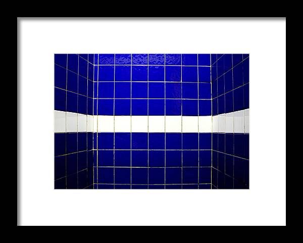 Symmetry Framed Print featuring the photograph White On Blue Tile by Ti-rouge