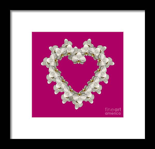White Orchid Floral Heart Love And Romance Framed Print featuring the photograph White Orchid Floral Heart Love and Romance by Rose Santuci-Sofranko