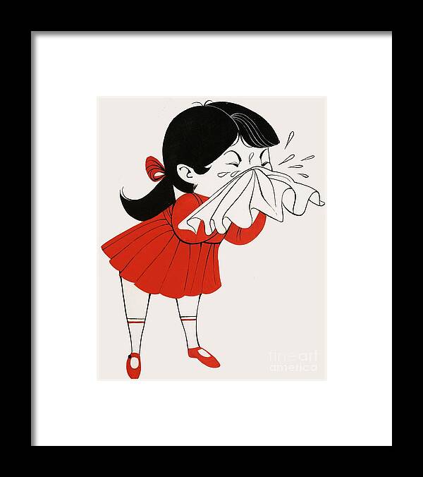 Red Framed Print featuring the painting Why Do We Sneeze by English School