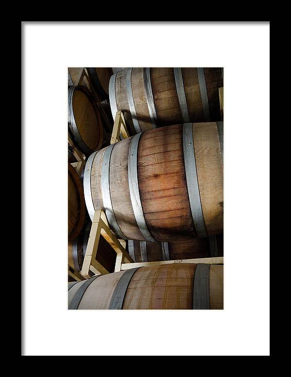 Alcohol Framed Print featuring the photograph Wi E Barrel Aging Room At Winery by Nnehring